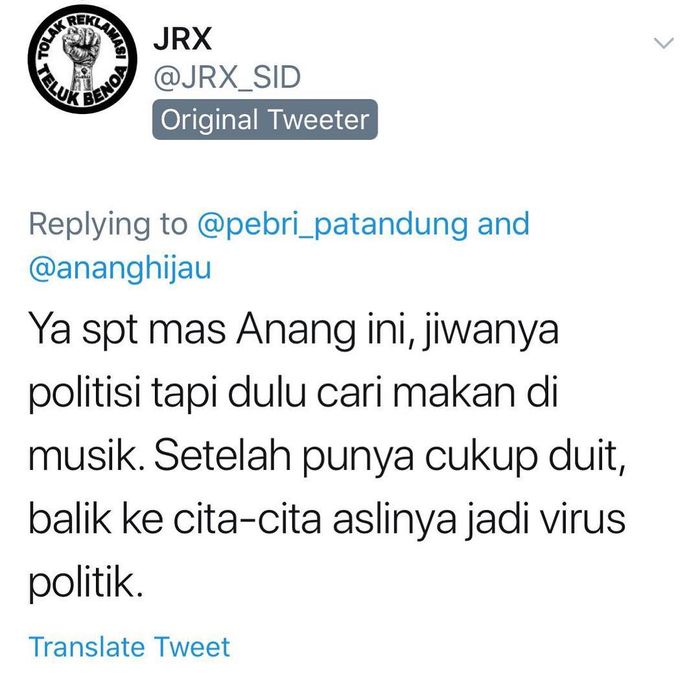 Cuitan Jerinx di twitter tentang Anang Hermansyah